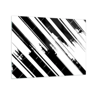 Schilderen op glas - Dynamische zwart-witte strepen met een verweerd effect - 70x50cm - Een intense en dynamische compositie - Moderne wanddecoratie voor woonkamer en slaapkamer ARTTOR