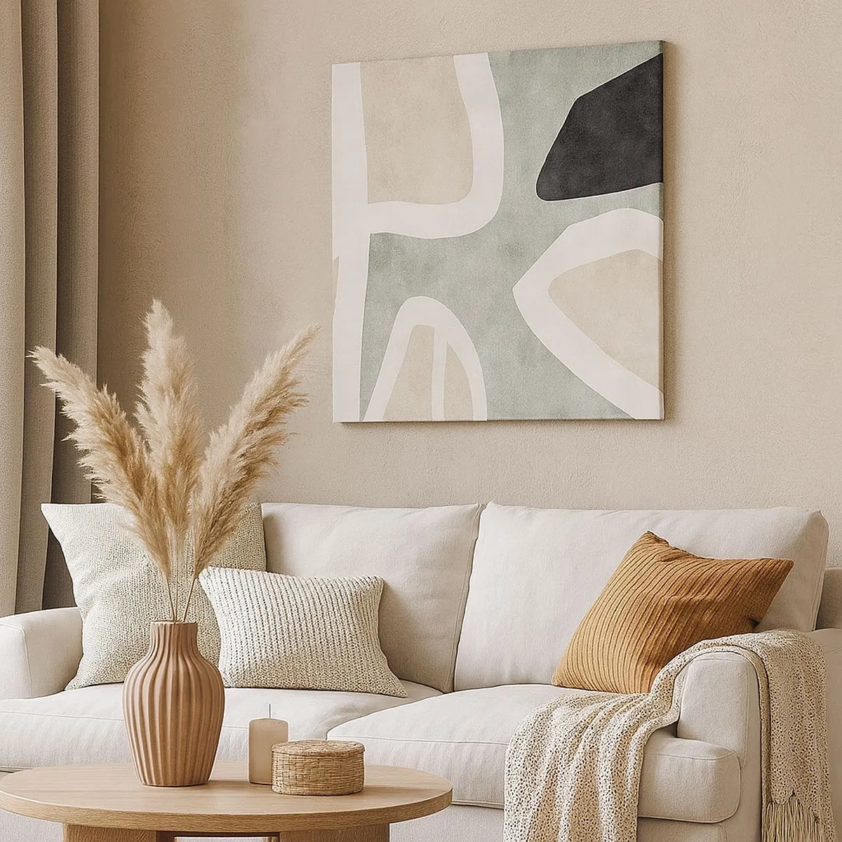 Schilderen op canvas - Compositie met een zwart motief - 30x30 cm