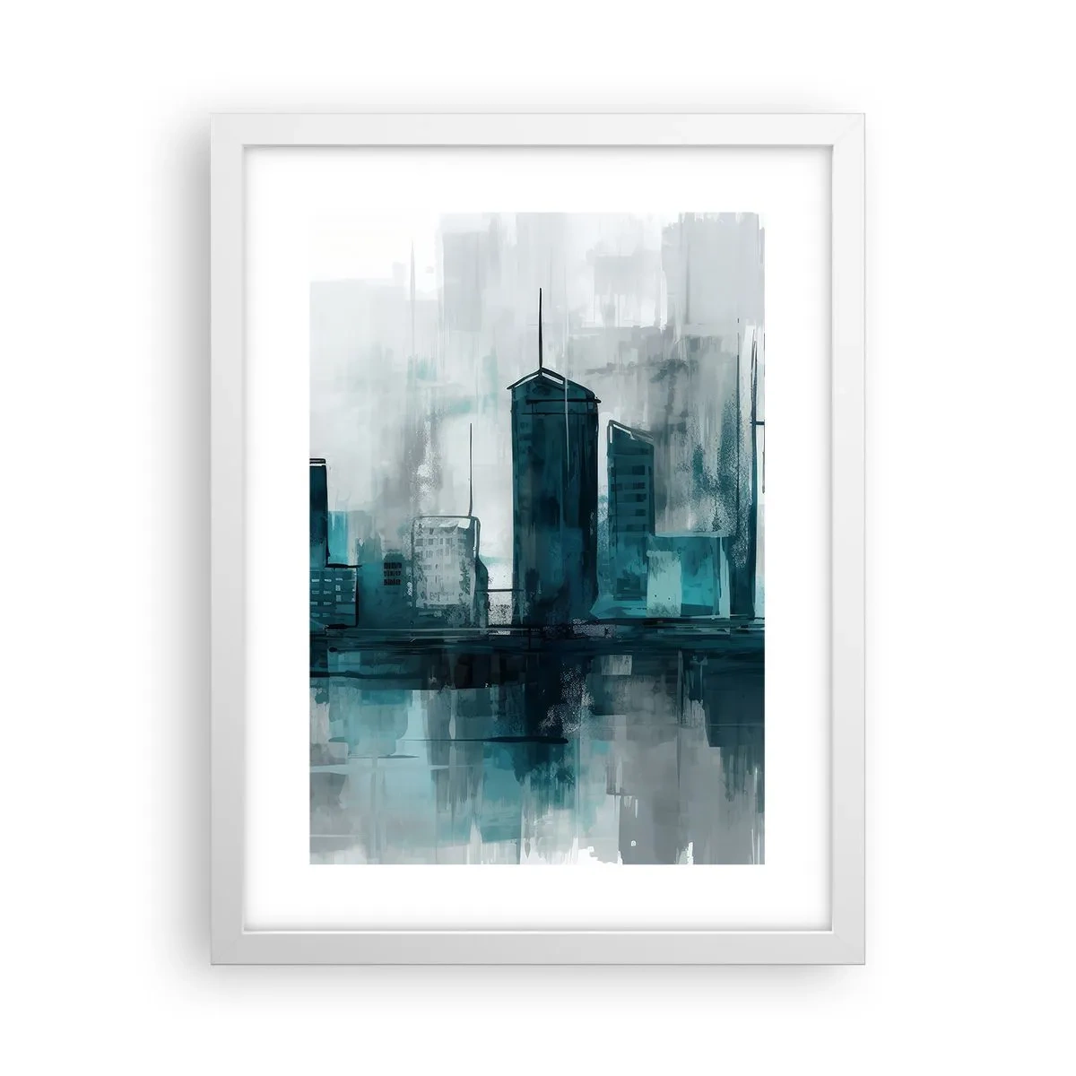 Poster in een witte lijst - Een stad in de kleur van regen - 30x40 cm