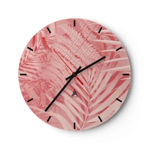 Wandklok - Klok - Bladeren van tropische planten in tinten roze en beige - 30x30cm - Roze concept - Moderne wanddecoratie voor woonkamer, keuken en slaapkamer ARTTOR