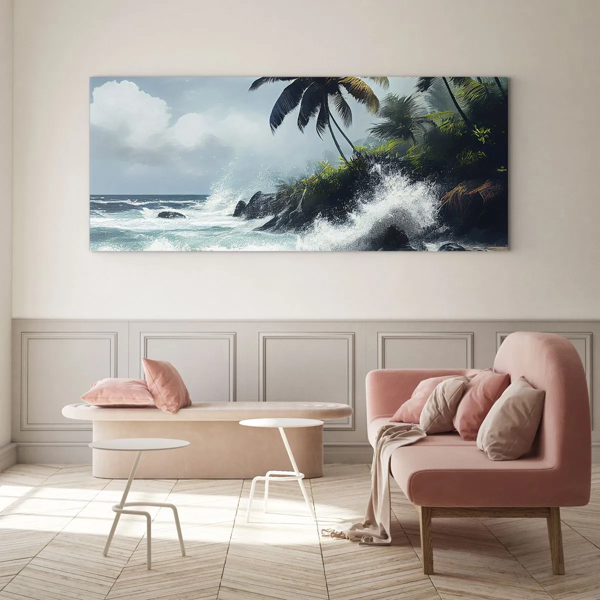 Schilderen op glas - Op een tropische kust - 100x40 cm