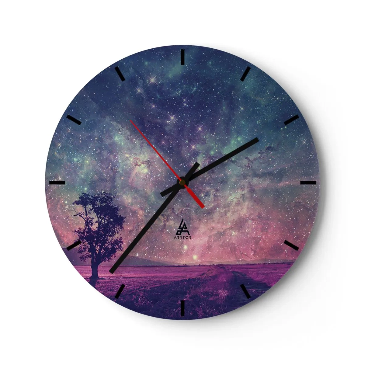 Wandklok - Klok - Een ruimtelandschap met een boom onder de sterren - 30x30cm - Onder de magische hemel - Moderne wanddecoratie voor woonkamer, keuken en slaapkamer ARTTOR
