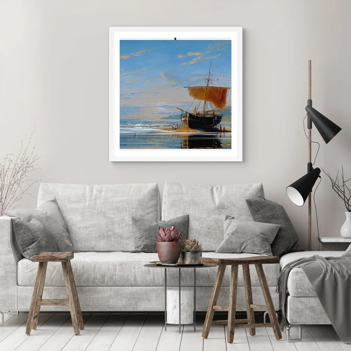 Poster in een witte lijst - Water, bodem, lucht - 50x50 cm