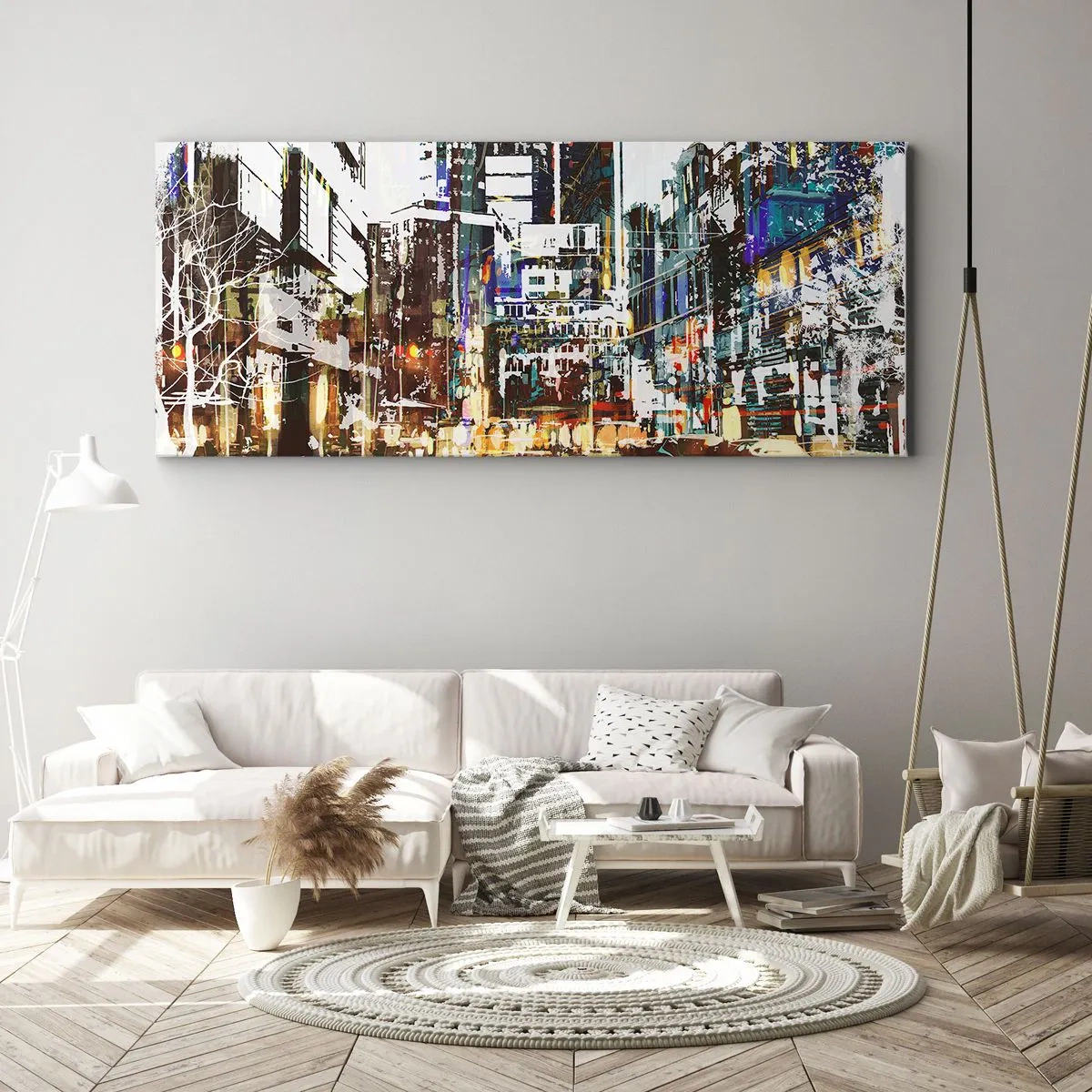 Schilderen op canvas - Een glinsterende stad - 140x50 cm