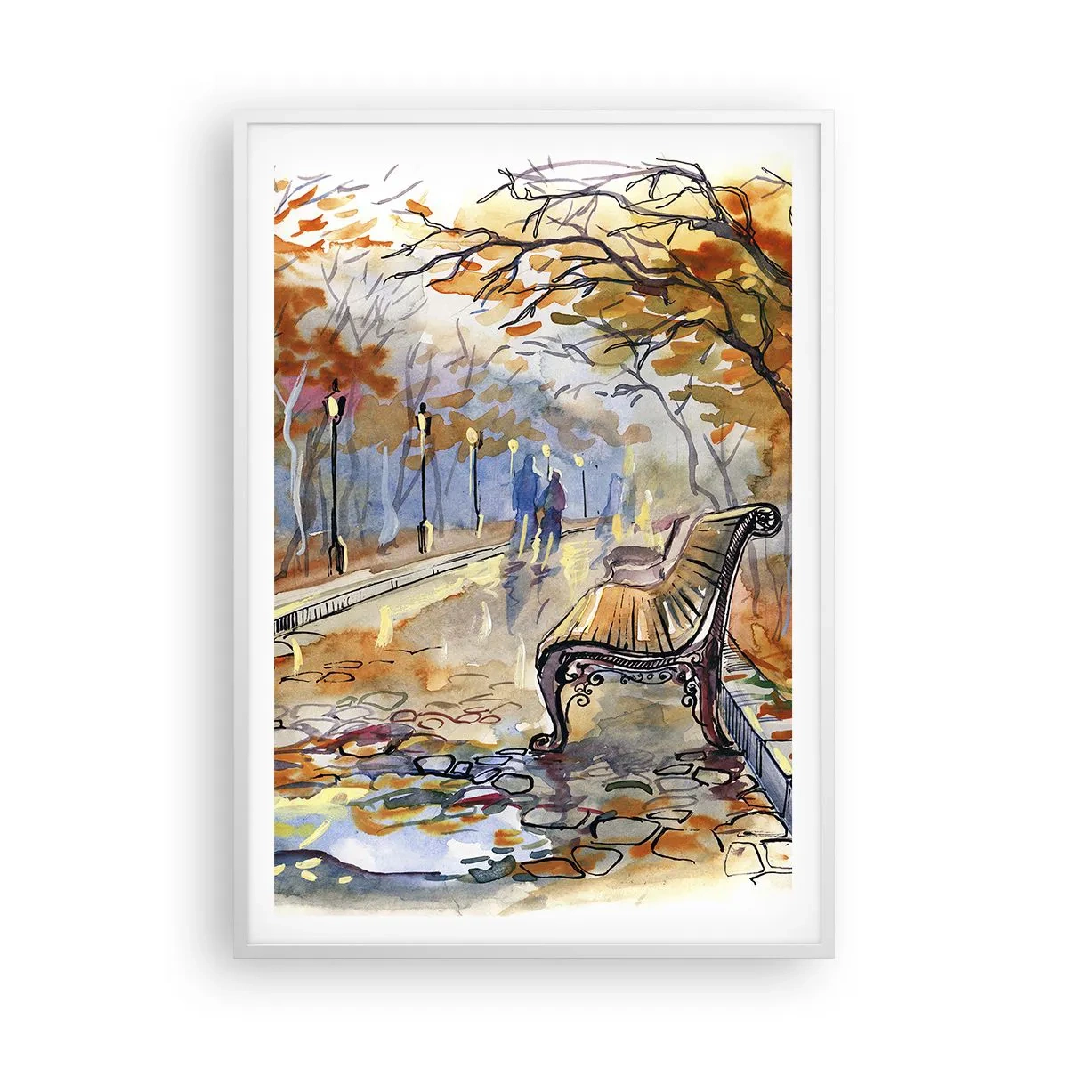 Poster in een witte lijst - Samen wandelen in de herfst - 70x100 cm