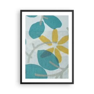 Poster in een zwarte lijst - Moderne botanische afbeeldingen in tinten blauw en geel - 50x70cm - Tussen de azuurblauwe bladeren - Moderne wanddecoratie voor woonkamer en slaapkamer ARTTOR