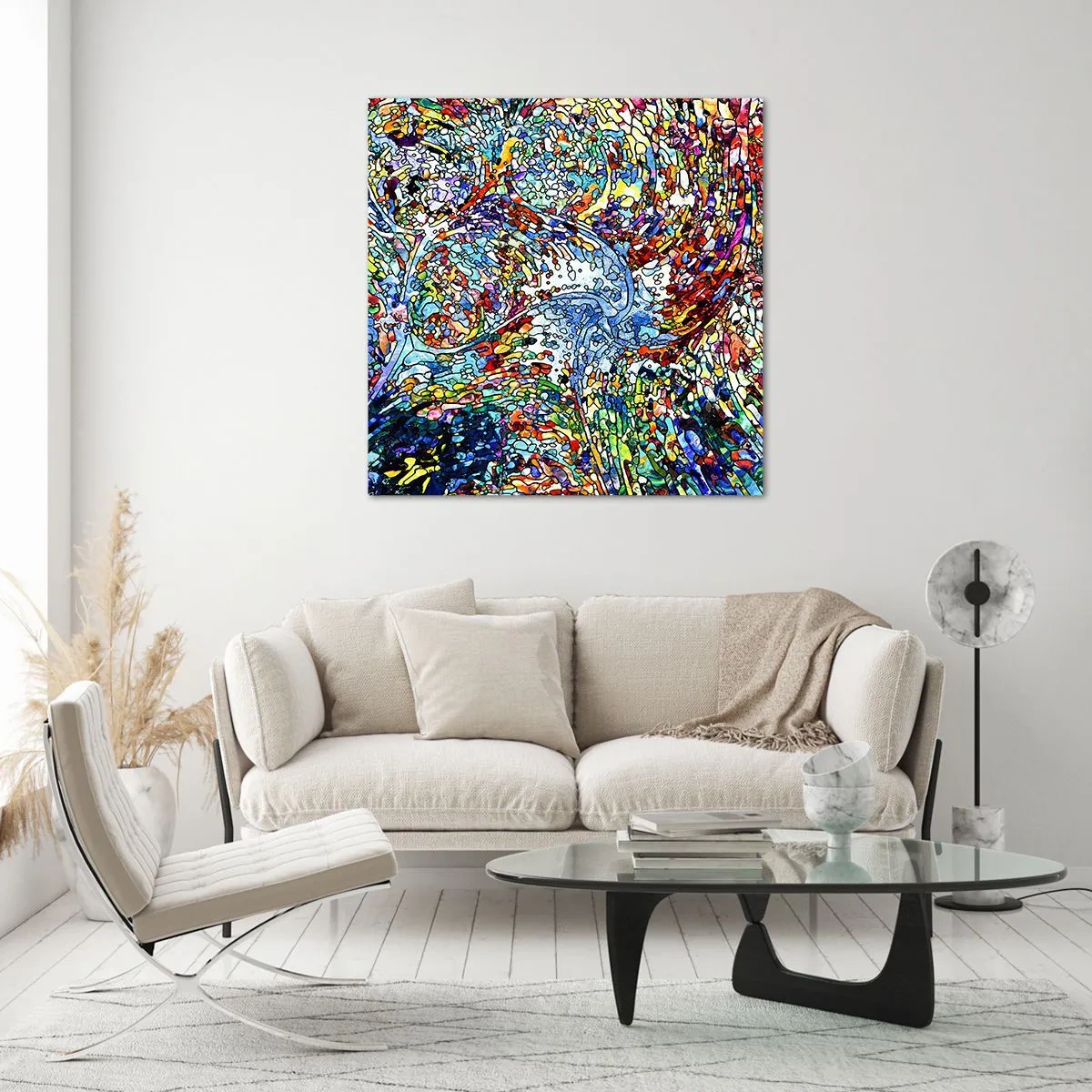 Schilderen op glas - Glas in lood druppel - 50x50 cm