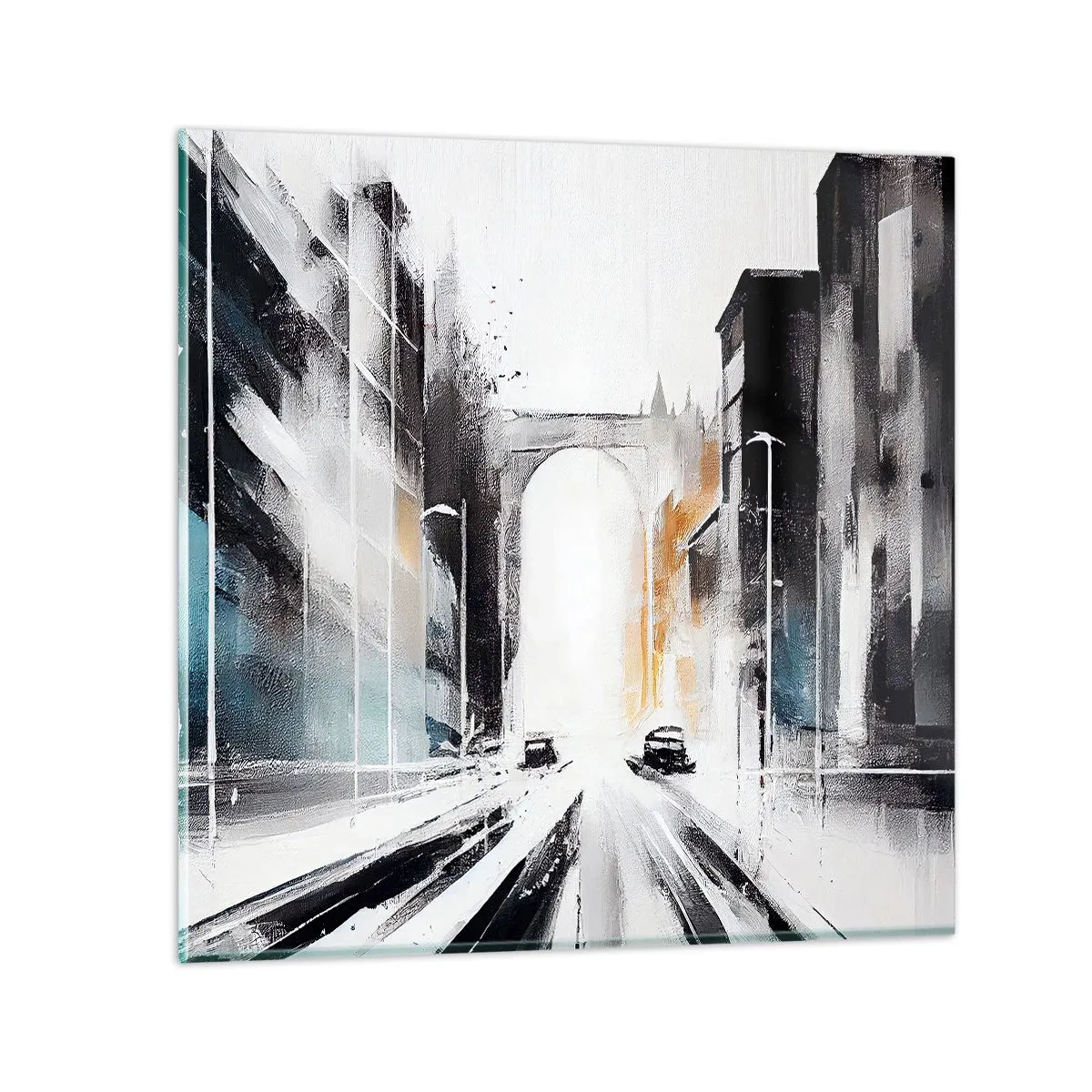 Schilderen op glas - Stadsstudie: architectuur en beweging - 40x40 cm