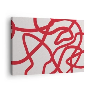 Schilderen op canvas - Rode abstracte lijnen op een witte achtergrond - 70x50cm - Rood op wit - Moderne wanddecoratie voor woonkamer en slaapkamer ARTTOR