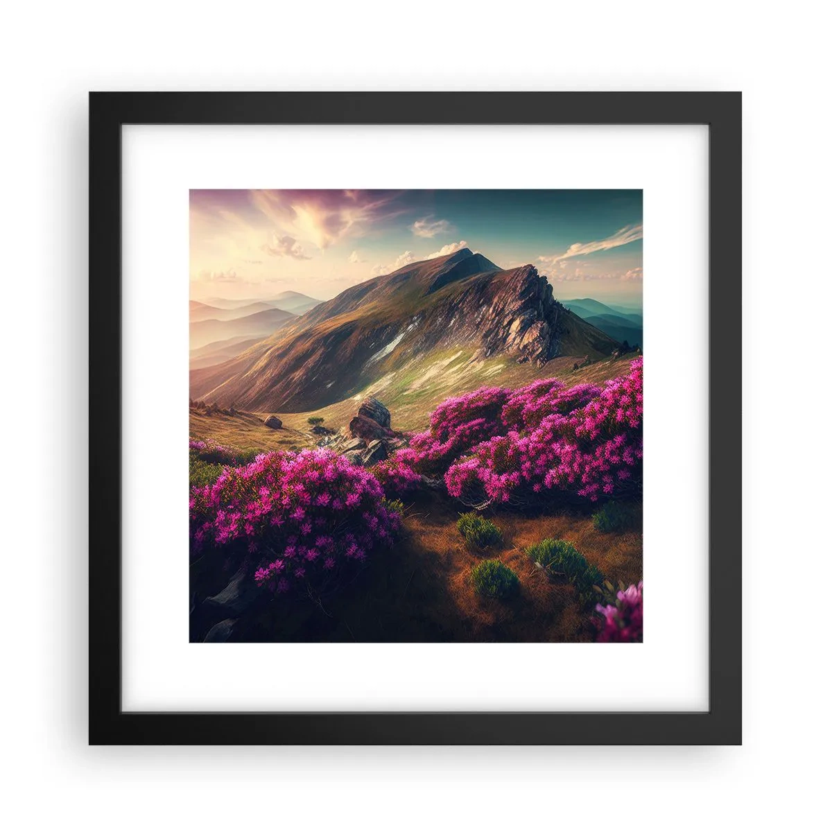 Poster in een zwarte lijst - Zomer in de bergen - 30x30 cm