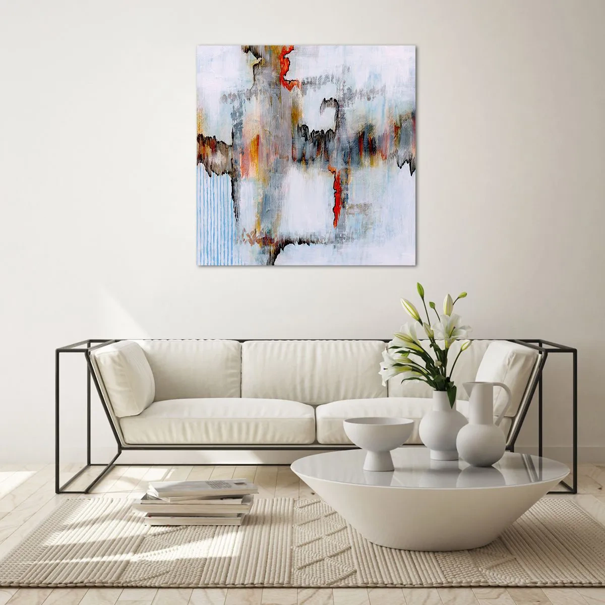Schilderen op glas - Een stok op het water - 70x70 cm