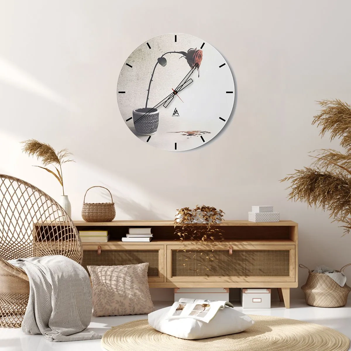 Wandklok - Klok - Surrealistische roos met smelteffect - 30x30cm - Rosa dolorosa - Moderne wanddecoratie voor woonkamer, keuken en slaapkamer ARTTOR
