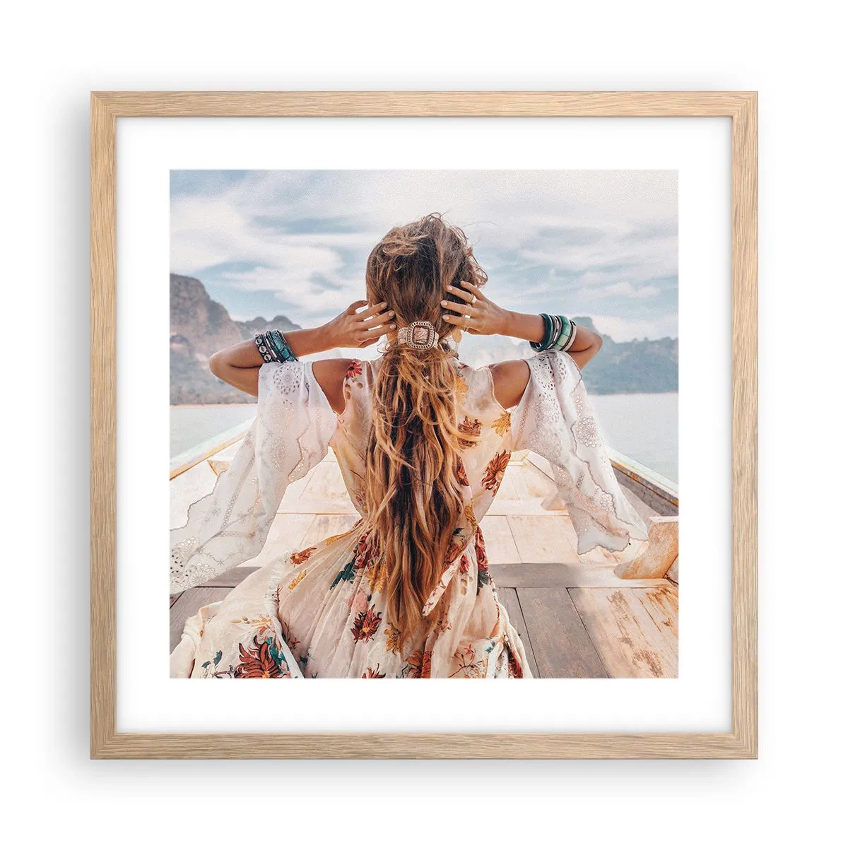 Een poster in een licht eiken lijst - Op weg naar geluk - 40x40 cm