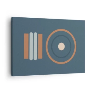 Schilderen op canvas - Een geometrische compositie met cirkels en rechthoeken in gedempte kleuren. - 70x50cm - De essentie van dingen - Moderne wanddecoratie voor woonkamer en slaapkamer ARTTOR