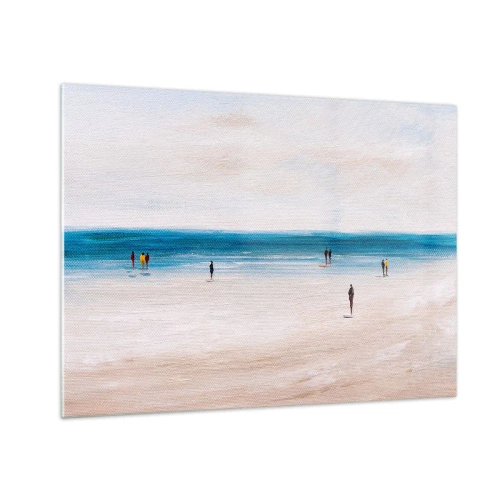 Schilderen op glas - Een rustig strand met silhouetten van mensen die langs de kustlijn lopen - 70x50cm - Een natuurlijke behoefte - Moderne wanddecoratie voor woonkamer en slaapkamer ARTTOR