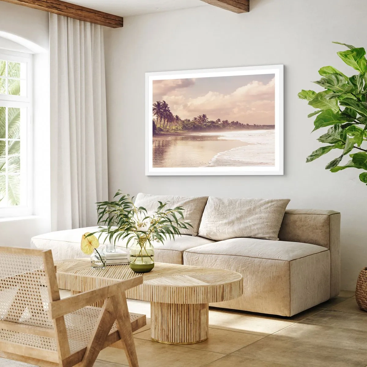 Poster in een witte lijst - De streling van de golven - 100x70 cm