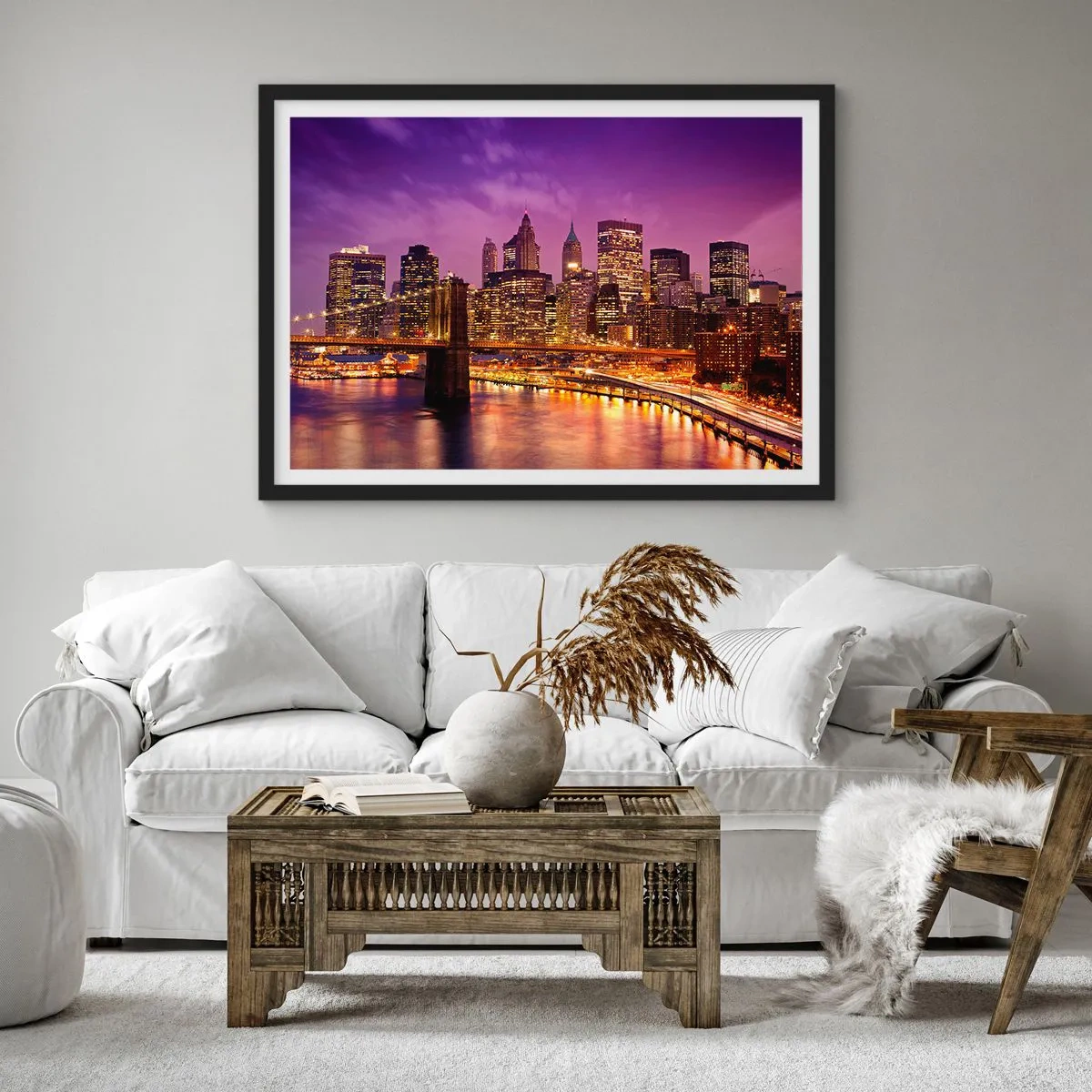 Poster in een zwarte lijst - Violet-goud Manhattan - 91x61 cm