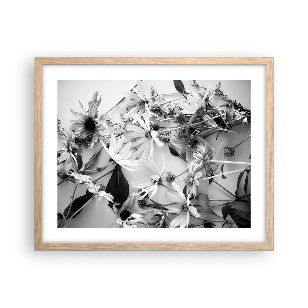 Een poster in een licht eiken lijst - Niet-boeket bloemen - 50x40 cm
