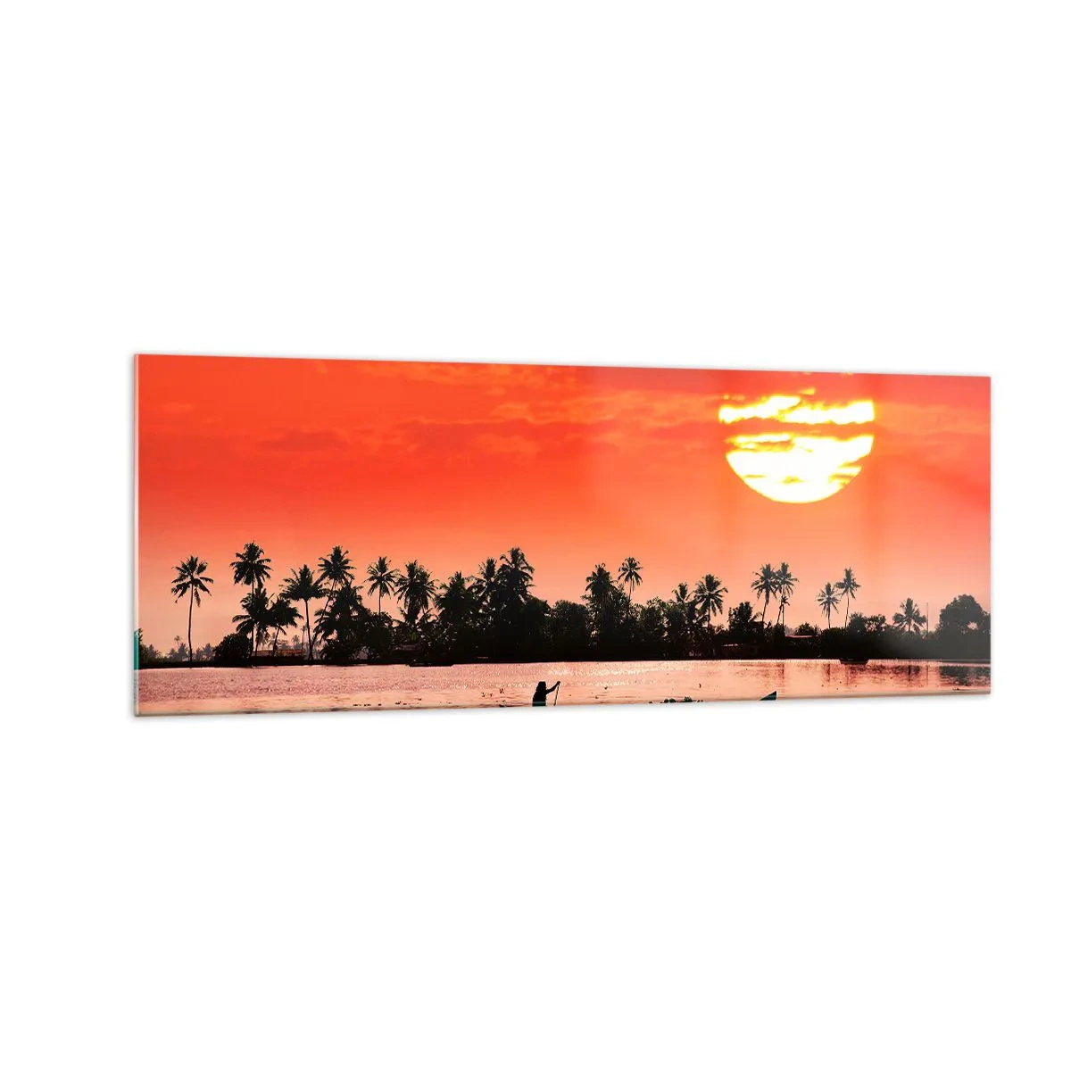Schilderen op glas - De rust van de tropen bij zonsondergang - 140x50 cm