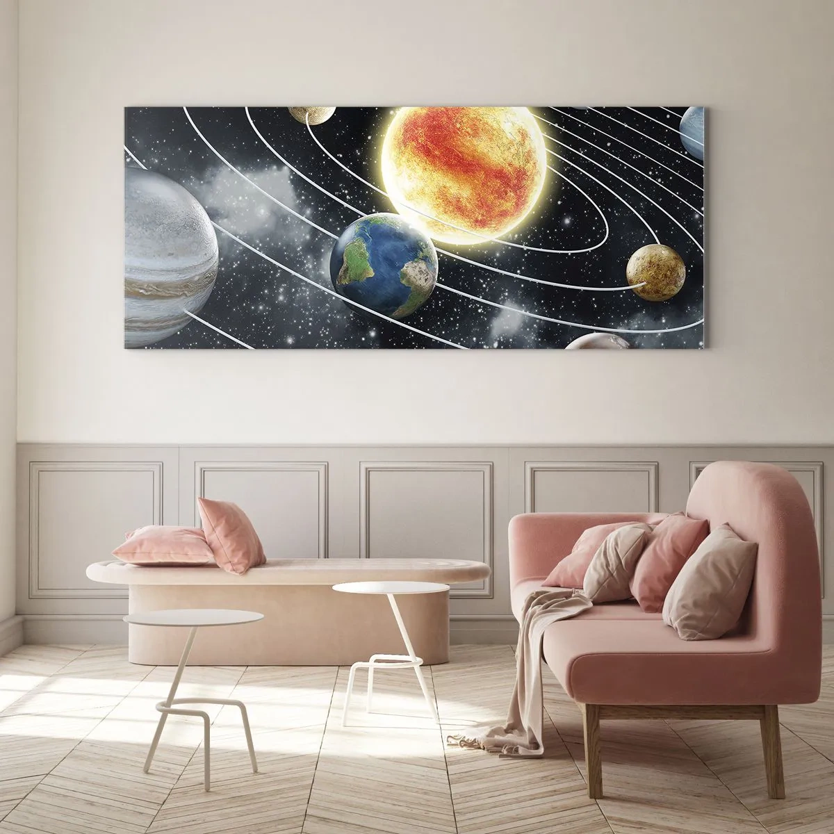 Schilderen op glas - Kosmische dans - 160x50 cm