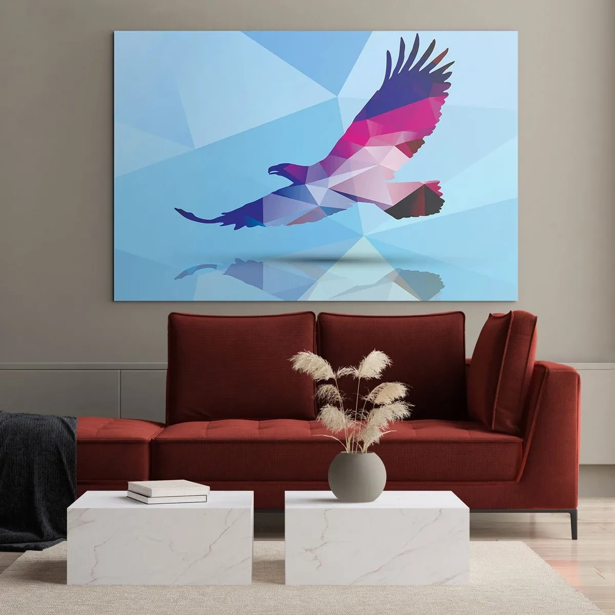Schilderen op glas - Adelaar in een lila kristal - 100x70 cm