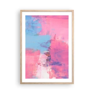 Een poster in een licht eiken lijst - Roze, blauw en een vleugje licht - 50x70 cm