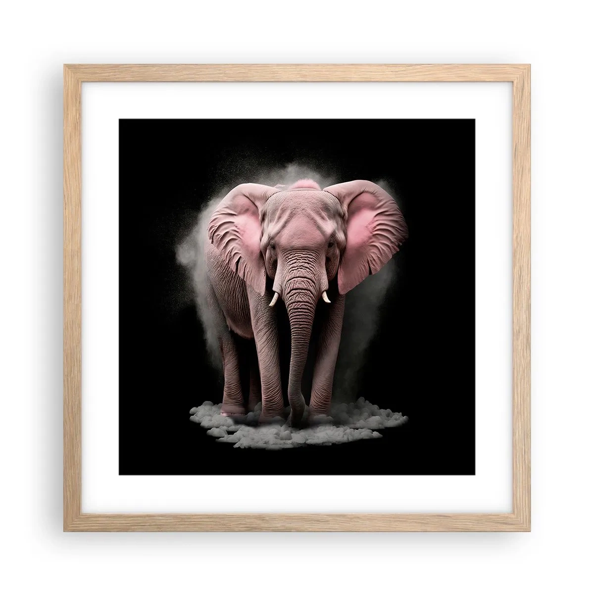 Een poster in een licht eiken lijst - Denk niet aan een roze olifant! - 40x40 cm