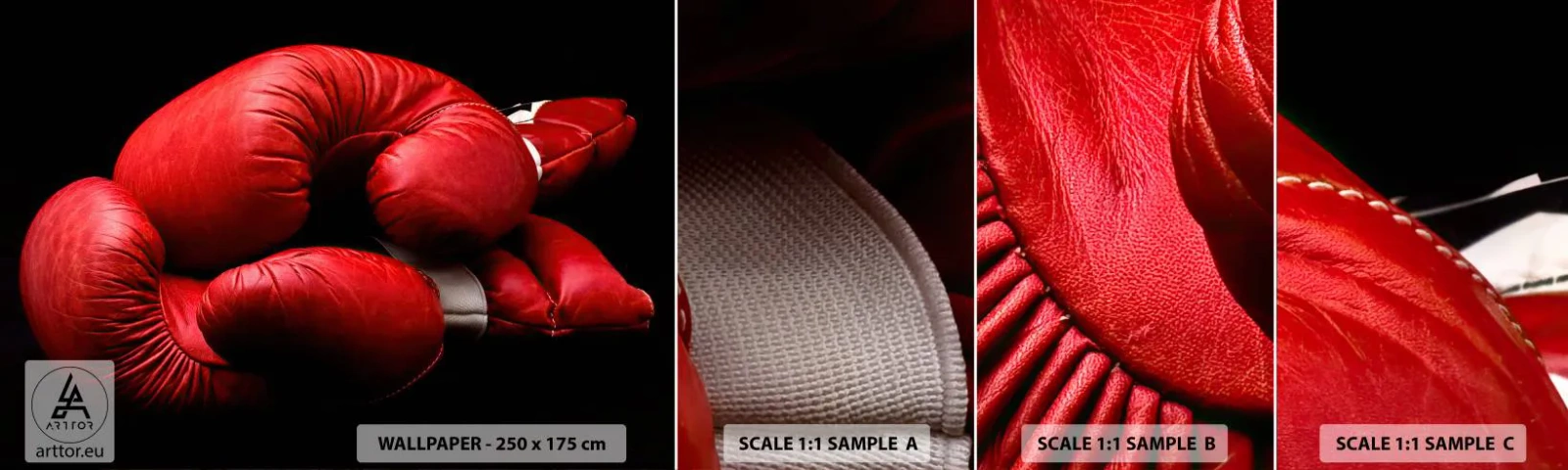 Fotobehang Staaltje Standard Eco - De emoties van het gevecht met ons - Sport, Doos, Bokshandschoenen - 100x30 cm