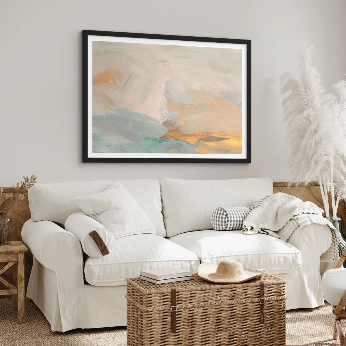 Poster in een zwarte lijst - Abstractie – het land van zachtheid - 91x61 cm