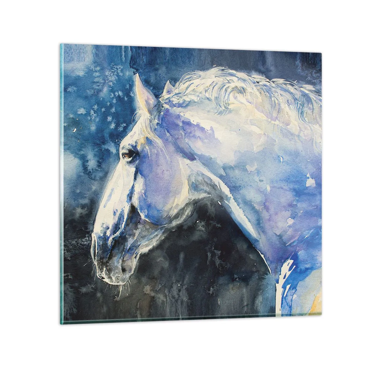 Schilderen op glas - Portret in een blauwe gloed - 30x30 cm