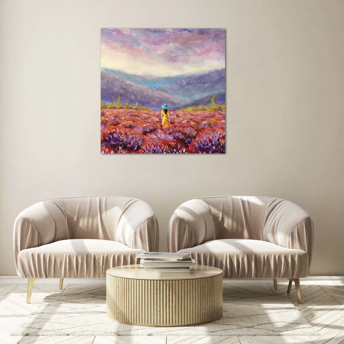Schilderen op glas - In een lavendelwereld - 70x70 cm