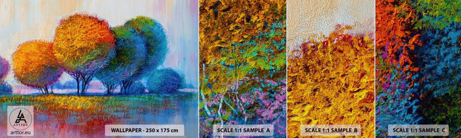 Fotobehang Monster Premium Sand - Een klomp van schitterende kleuren - Abstractie, Landschap, Bomen - 100x30 cm