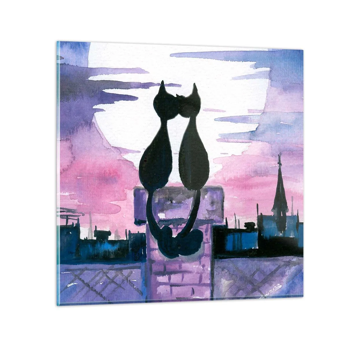 Schilderen op glas - Afspraak onder de maan - 40x40 cm