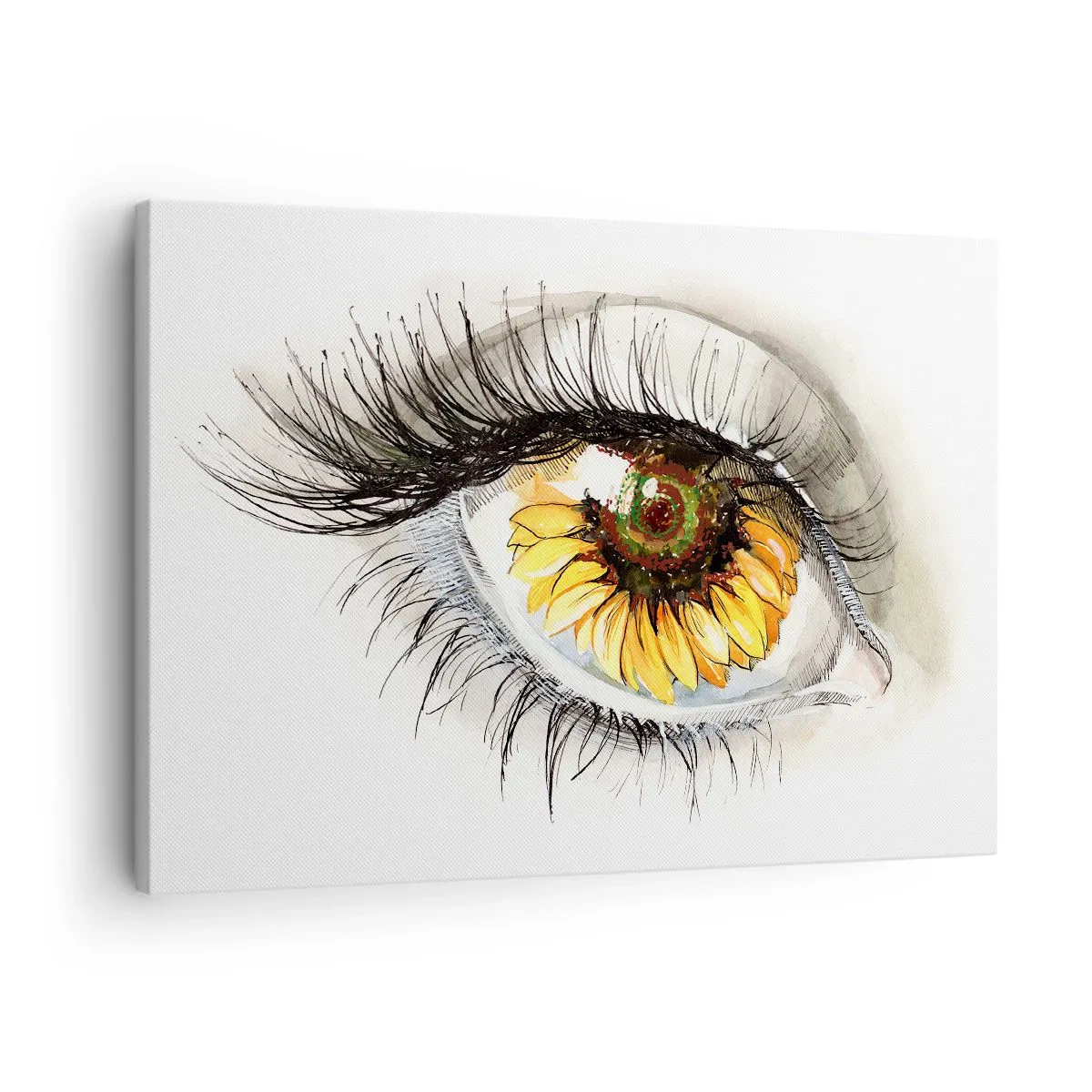 Schilderen op canvas - Artistiek oog met een zonnebloemvormige iris - 70x50cm - Een look zo warm als de zomer - Moderne wanddecoratie voor woonkamer en slaapkamer ARTTOR