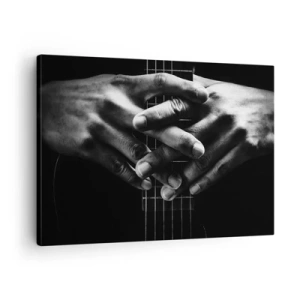 Schilderen op canvas - Handen gevouwen op een gitaar in een monochromatische toon - 70x50cm - Gebed van de kunstenaar - Moderne wanddecoratie voor woonkamer en slaapkamer ARTTOR