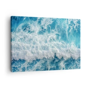 Schilderen op canvas - Dynamische oceaan golven in tinten blauw - 70x50cm - Vrolijk en springend - Moderne wanddecoratie voor woonkamer en slaapkamer ARTTOR