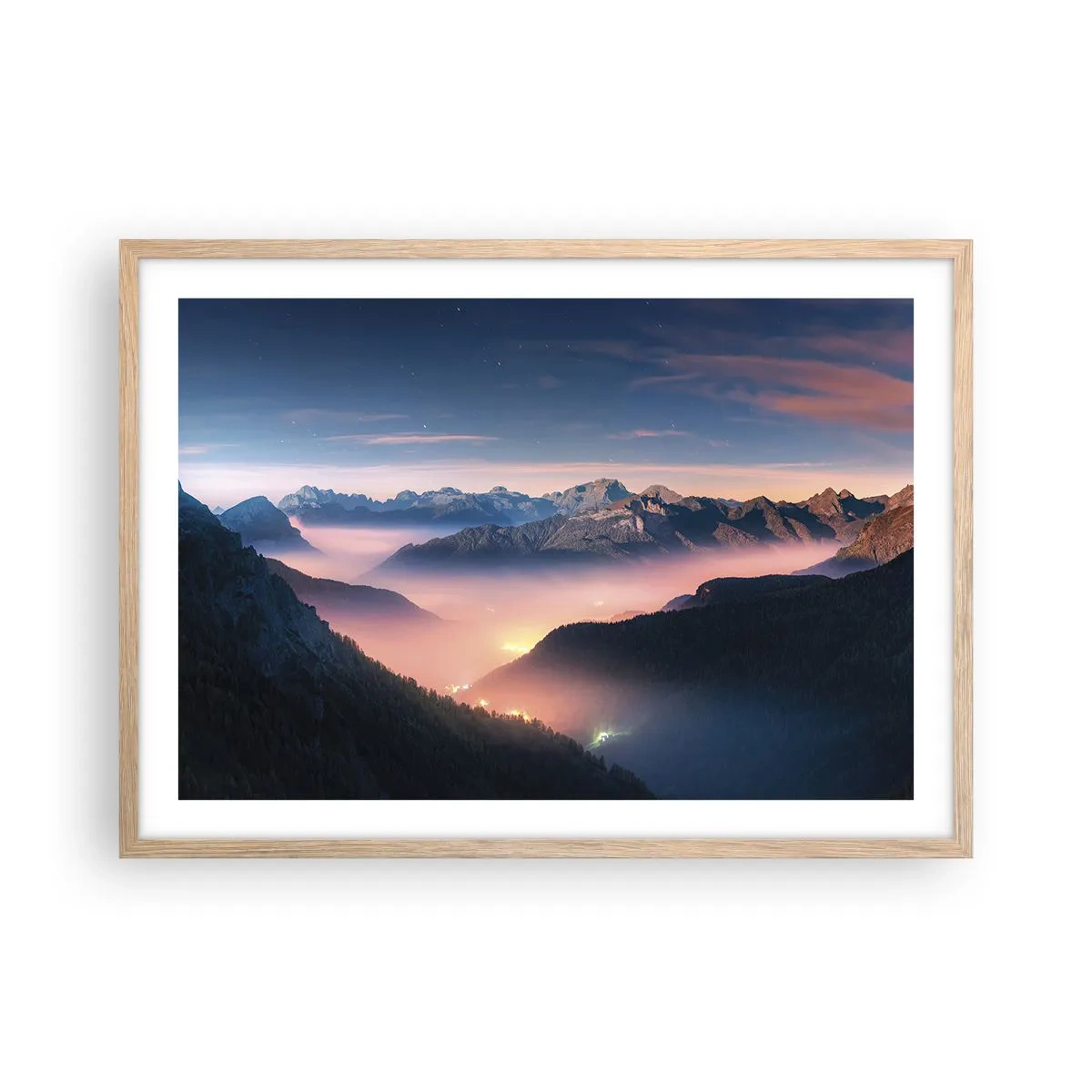 Een poster in een licht eiken lijst - Licht in de dalen - 70x50 cm