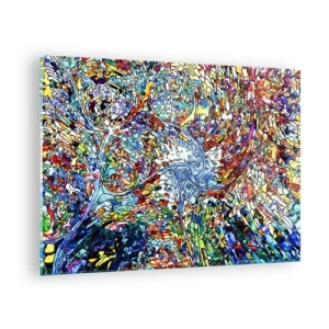 Schilderen op glas - Kleurrijke abstracte patronen die doen denken aan glas-in-lood - 70x50cm - Glas in lood druppel - Moderne wanddecoratie voor woonkamer en slaapkamer ARTTOR