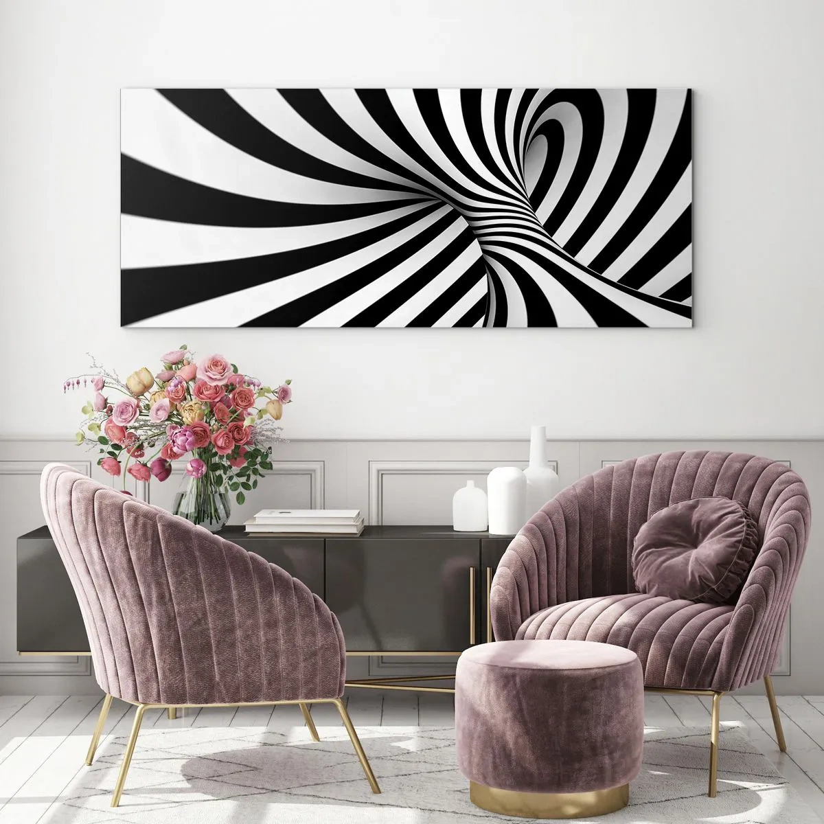 Schilderen op glas - Compositie: dansende ruimte - 120x50 cm