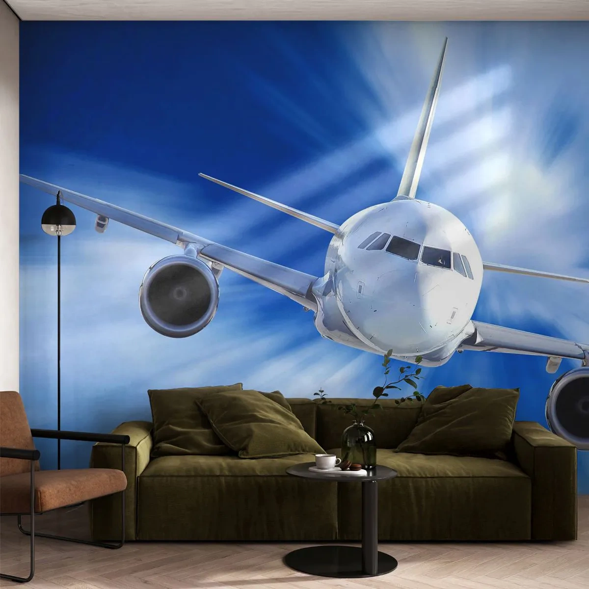 Zelfklevend Fotobehang Deluxe Sticker - Sneller dan de wind in de lucht - Vliegtuig, Vliegtuigen, Reizen - 250x175 cm