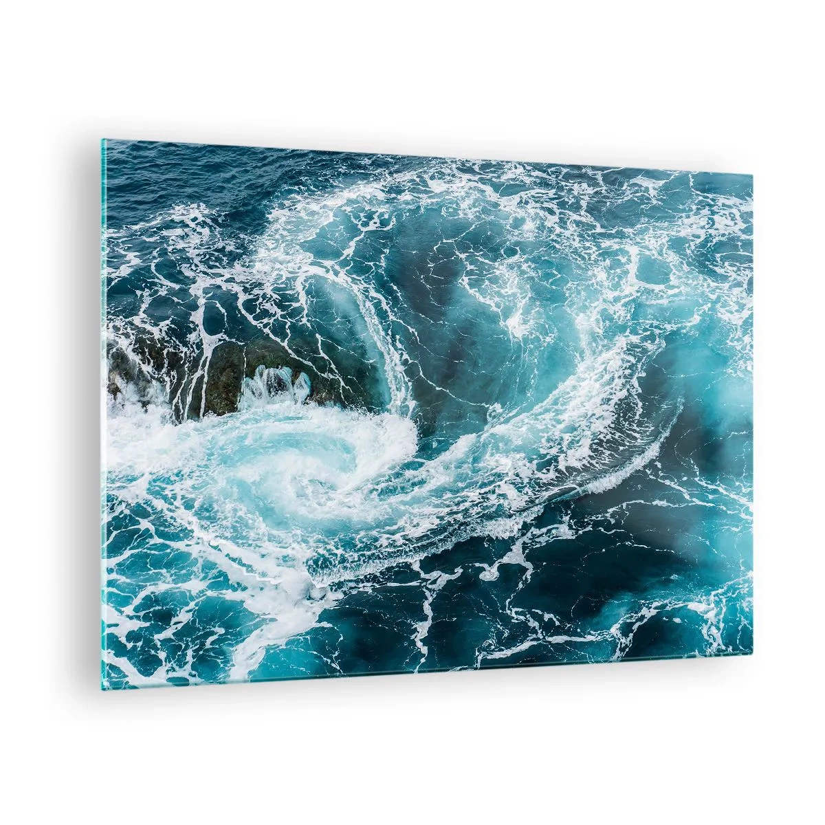 Schilderen op glas - Een draaikolk in de oceaan, omringd door witte golven in blauw water - 70x50cm - De poort naar het binnenste van de aarde - Moderne wanddecoratie voor woonkamer en slaapkamer ARTTOR