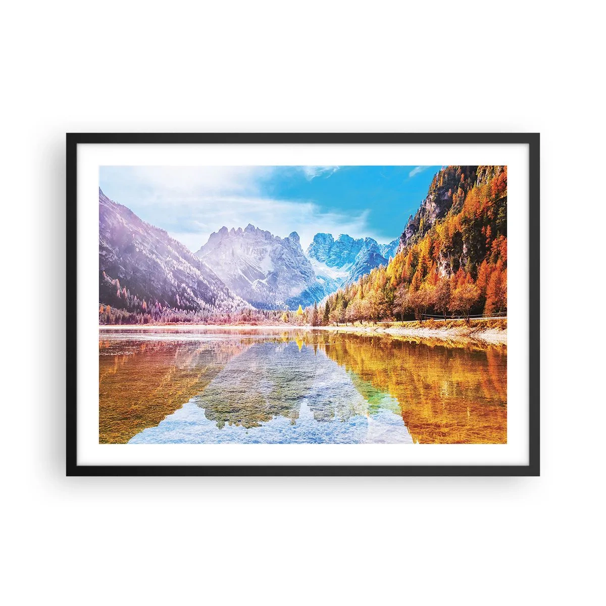 Poster in een zwarte lijst - En het is al herfst in de bergen - 70x50 cm