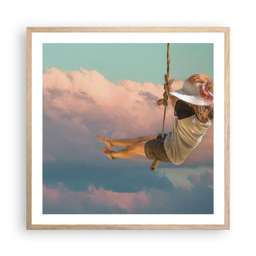 Een poster in een licht eiken lijst - Plezier in de wolken - 60x60 cm