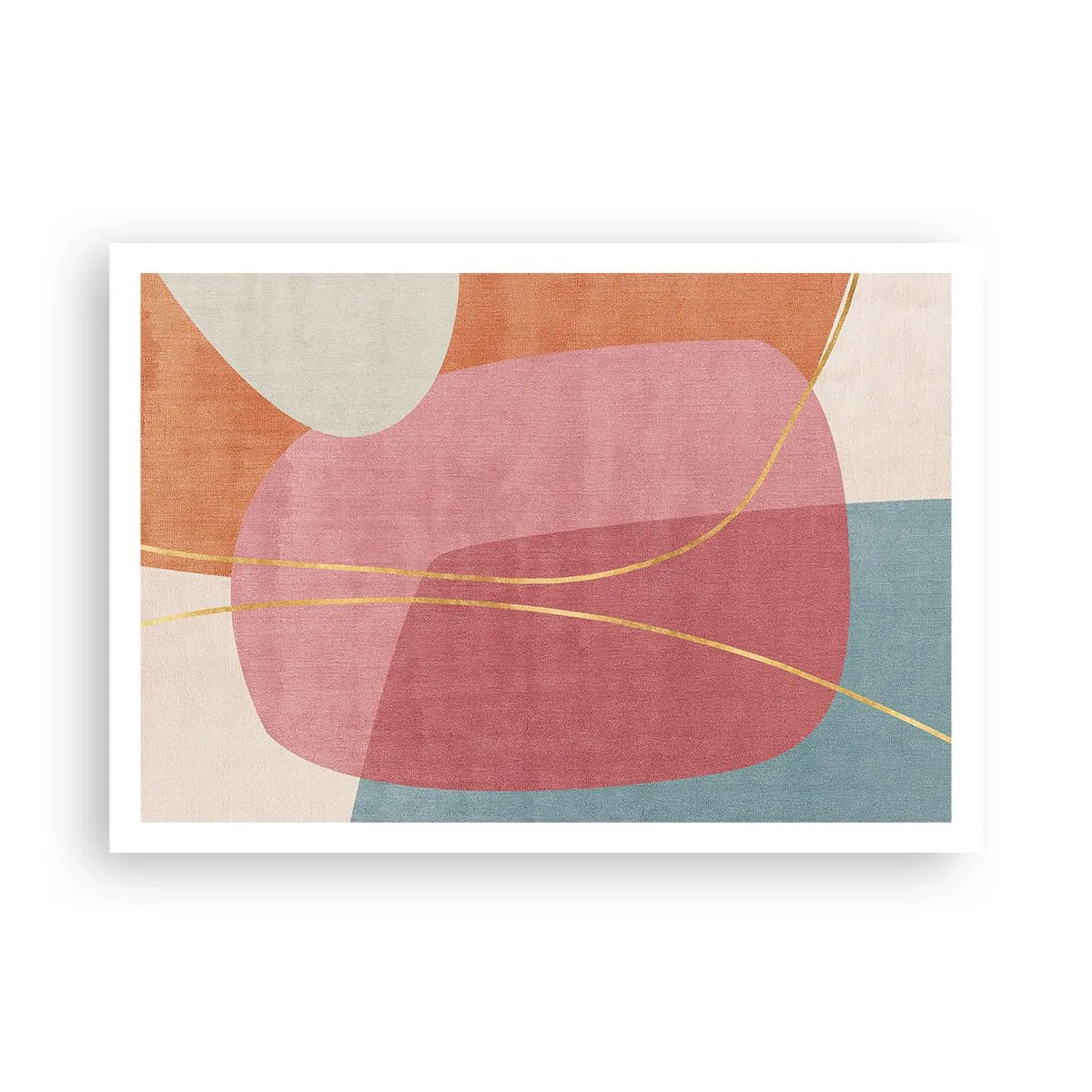 Poster - Pastelkleurcompositie met gouddraad - 100x70 cm