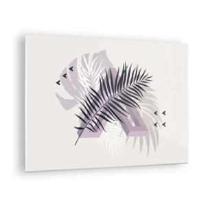 Schilderen op glas - Een minimalistische compositie met palmbladeren en geometrische vormen. - 70x50cm - De schaduw van de schaduw - Moderne wanddecoratie voor woonkamer en slaapkamer ARTTOR
