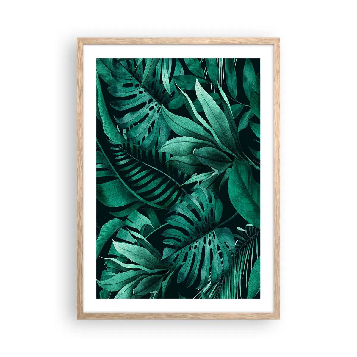 Een poster in een licht eiken lijst - De diepte van tropisch groen - 50x70 cm