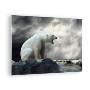 Schilderen op glas - Een ijsbeer tegen een stormachtige lucht - 70x50cm - Een eenzame koning van de Noordpool - Moderne wanddecoratie voor woonkamer en slaapkamer ARTTOR