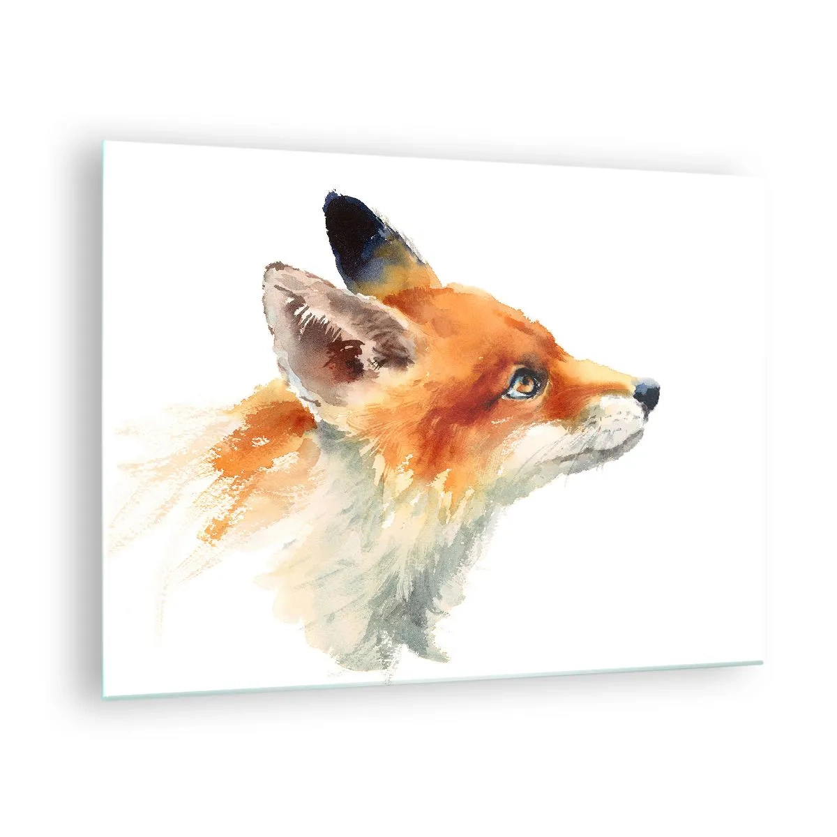Schilderen op glas - Aquarelillustratie van een vos die in de verte kijkt - 70x50cm - Je kunt nooit voorzichtig genoeg zijn - Moderne wanddecoratie voor woonkamer en slaapkamer ARTTOR