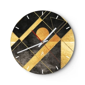 Wandklok - Klok - Gouden geometrische vormen op een zwarte achtergrond met een zonnemotief - 30x30cm - De zon van de woestijn - Moderne wanddecoratie voor woonkamer, keuken en slaapkamer ARTTOR