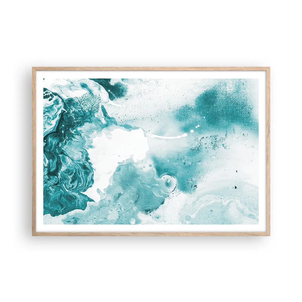 Een poster in een licht eiken lijst - Moerast van blauw - 100x70 cm